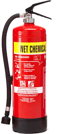 Wet chemical fire extinguisher for safe use in catering and kitchen environments